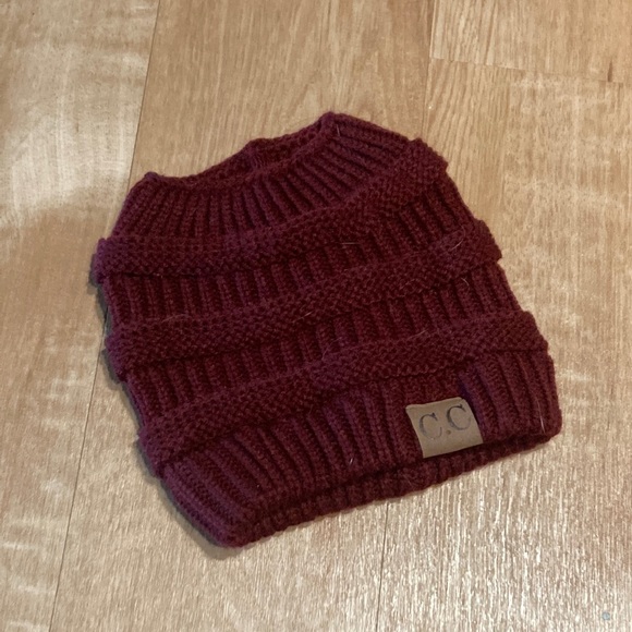 C.C Accessories - Maroon knit hat with opening for ponytail or bun